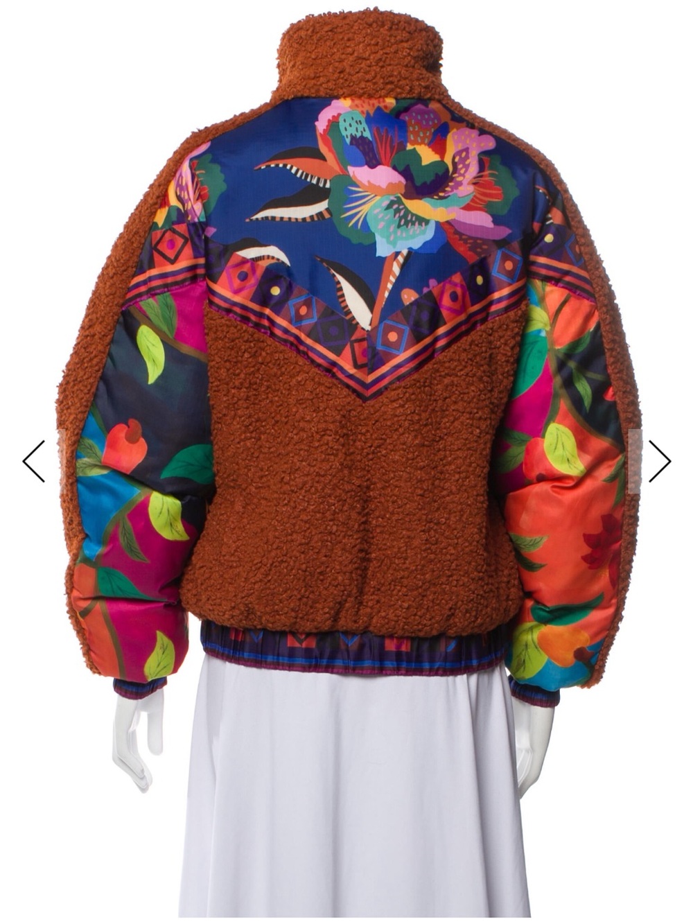Farm Rio Brown Lucy Floral Reversible Sherpa Jacket with Vibrant Floral Panels - Picture 3 of 5